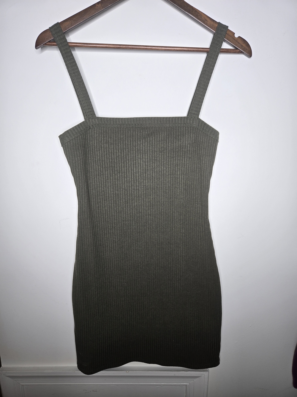 Lovers and Friends Olive Green Ribbed Knit Square Neck Mini Tank Bodycon Dress S